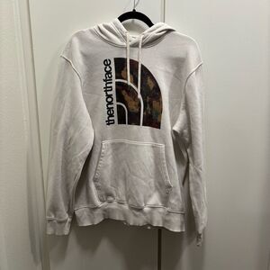 North Face Men’s Medium Cream Half Dome Logo Spellout Hoodie Sweatshirt